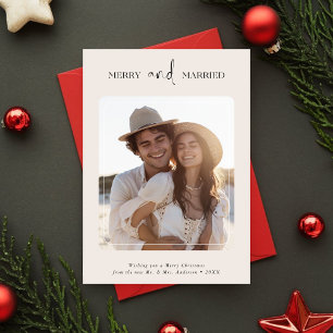 Merry & Married Newlywed Christmas Photo Ivory Holiday Card