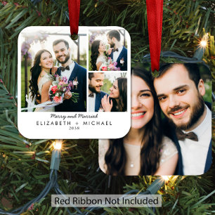 Merry Married Newlywed Christmas Photo Metal Tree Decoration