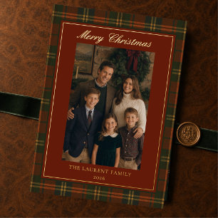 Merry & Married Newlywed Christmas Plaid Real Gold