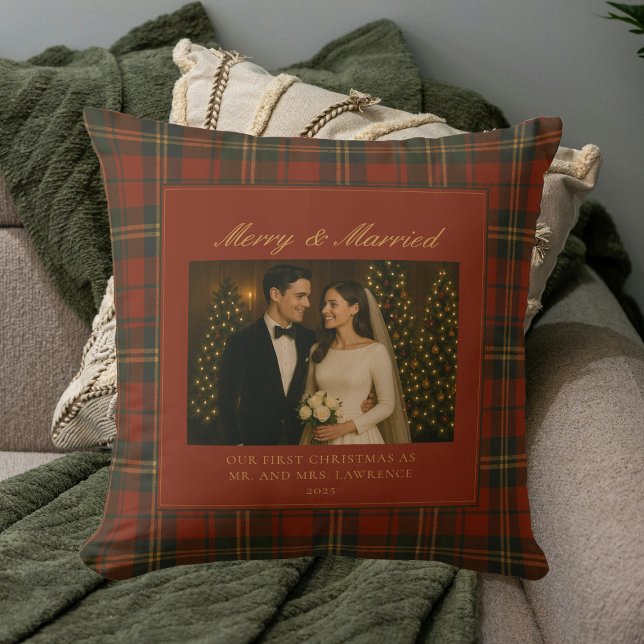 Merry & Married Newlywed First Christmas Photo Cushion (Creator Uploaded)