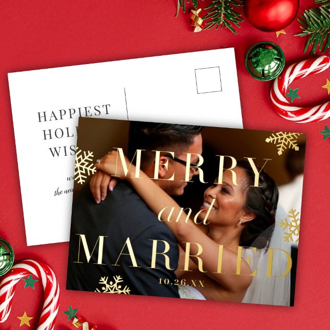 Merry & Married Newlywed Holiday FOIL Photo Card (Creator Uploaded)