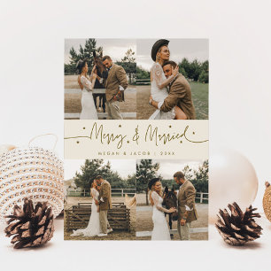 Merry & Married Newlywed Multi Photo Cream Holiday Card