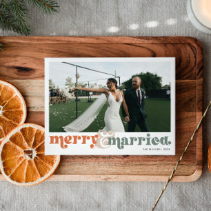 Merry & Married Newlywed Photo Christmas Holiday Postcard