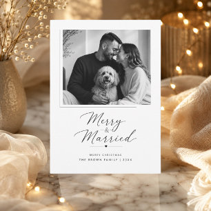 Merry & Married Newlywed Square Christmas Photo Holiday Card