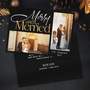 Merry & Married Newlyweds 2 Photo Christmas  Holiday Card