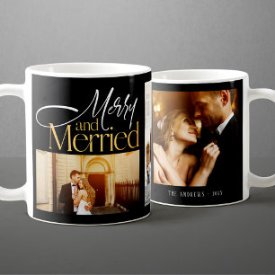 Merry & Married Newlyweds 3 Photo Christmas  Coffee Mug