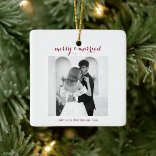 Merry & Married - Personalised Newlywed Christmas  Ceramic Ornament