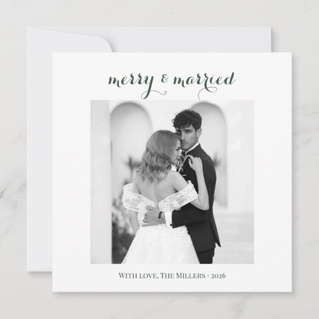 Merry & Married - Personalised Newlywed Christmas  Holiday Card (Front)