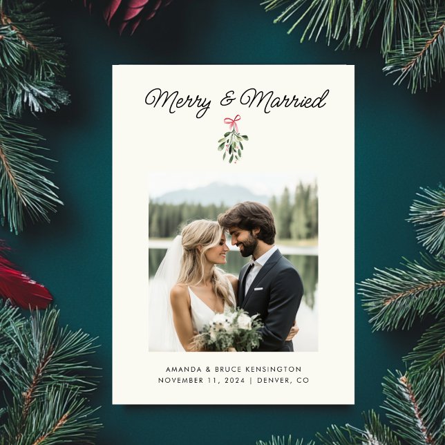 Merry & Married Personalised Newlywed Wedding Holiday Card (Creator Uploaded)