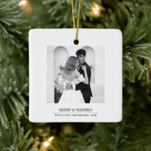 Merry & Married - Personalized Newlywed Christmas Ceramic Ornament