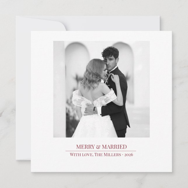 Merry & Married - Personalized Newlywed Christmas  Holiday Card (Front)