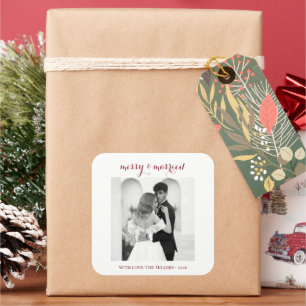Merry & Married - Personalized Newlywed Christmas  Square Sticker