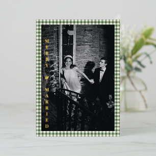 Merry Married Photo Wedding Green Gingham Gold