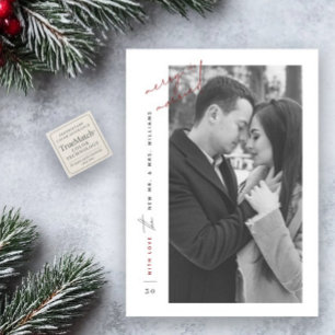 Merry Married Red Black & White Newlywed Photo Holiday Card