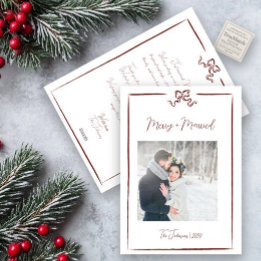 Merry & Married Red Hand-Drawn Bow Newlywed Holiday Card