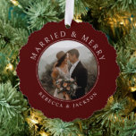 Merry Married Red Wedding Photo Christmas Tree Decoration Card<br><div class="desc">Merry Married Red Wedding Photo Christmas Ornament Card</div>