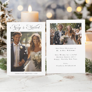 Merry & Married Romantic Script 2 Photo  Holiday Card