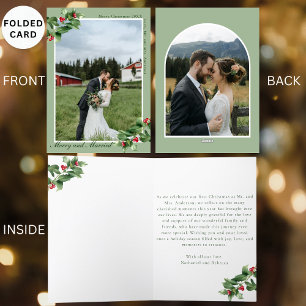 Merry & Married Sage  2 Photo Folded Christmas Holiday Card
