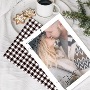 Merry & Married Script Plaid Photo Christmas Card