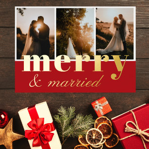 Merry & Married Three Photo Collage Red White