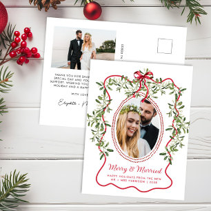 Merry Married Wavy Frame Newlyweds Christmas Photo Holiday Postcard