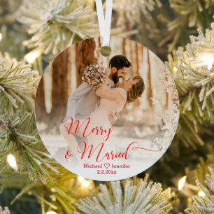 merry&married wedding 2 photos red calligraphy metal tree decoration