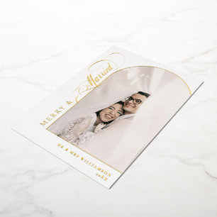 Merry & Married White & Gold Script Arch Photo