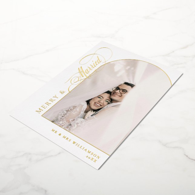Merry & Married White & Gold Script Arch Photo (Rotated)