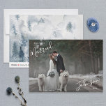 Merry & Married White Script Photo Christmas Card<br><div class="desc">This beautiful, modern Merry and Married Script Name Photo Mr and Mrs Christmas card features your horizontal wedding photo full bleed, overlaid with the words 'Merry and Married' in a combination of modern sans serif and hand lettered script typography, followed by 'The New Mr. & Mrs.' with your last name...</div>