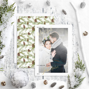 Merry & Married Winter Fir Cone Wedding Photo