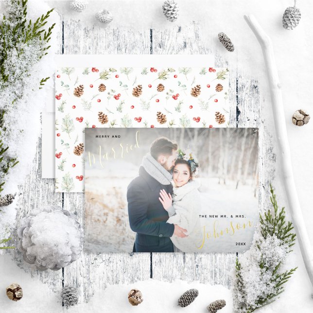 Merry & Married Winter Pine Berry Wedding Photo (Creator Uploaded)