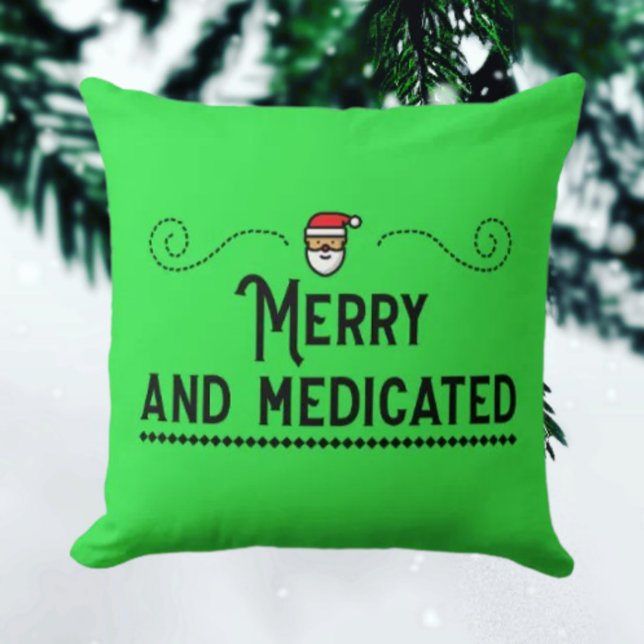 Merry & Medicated Holiday Throw Pillow (Creator Uploaded)