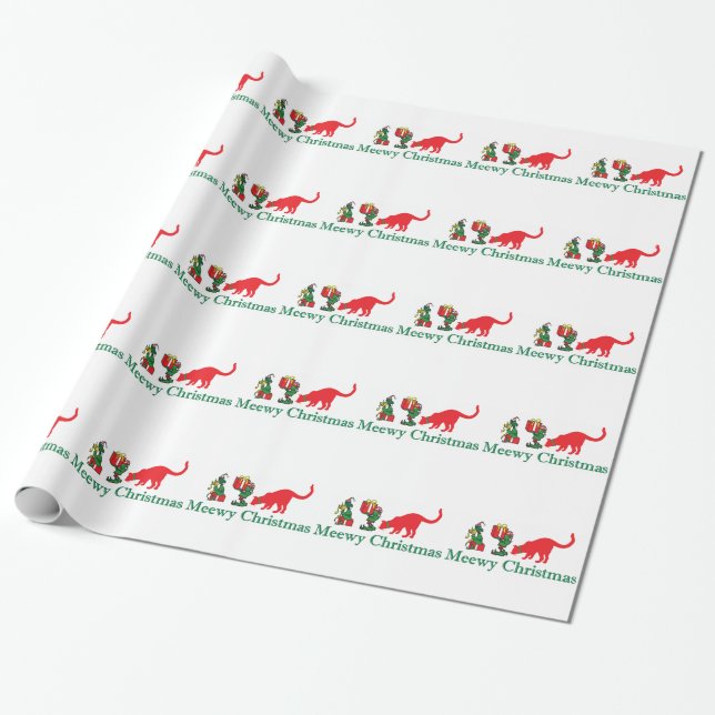 Merry Meewy Christmas Cats Wrapping Paper (Unrolled)