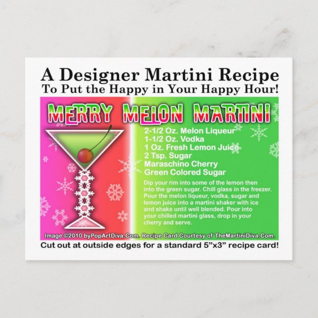 Merry Melon Christmas Martini Recipe Card Postcard (Front)