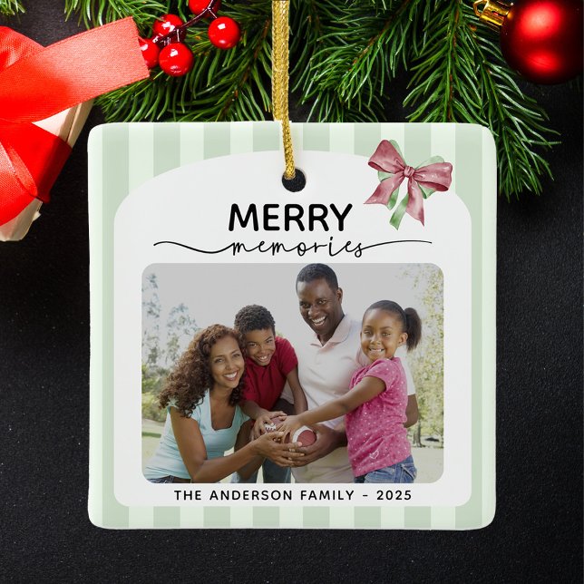 Merry Memories Photo Christmas Bow Ornament (Creator Uploaded)