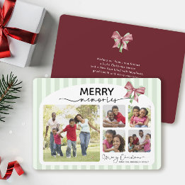 Merry Memories Photo Collage Bow Christmas Holiday Card