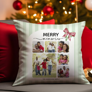 Merry Memories Photo Collage Christmas Bow Cushion