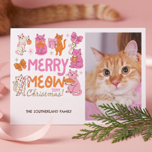 Merry Meow Fun Cute Cat Retro Christmas Photo Holiday Card