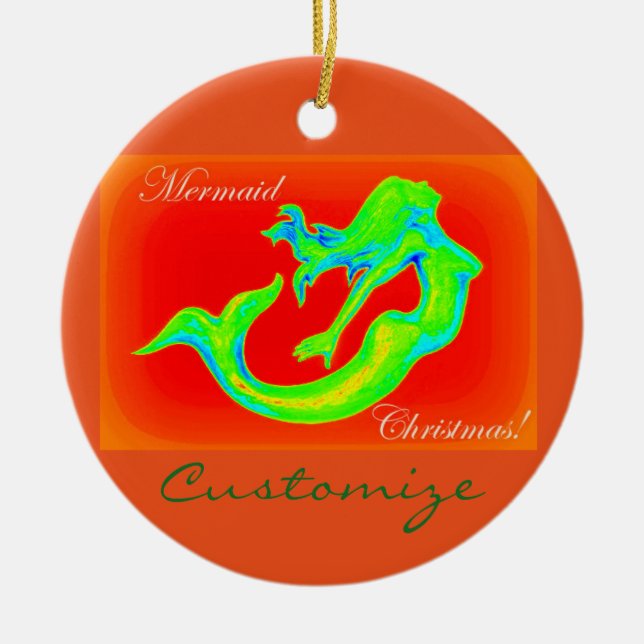 Merry Mermaid Christmas  customised Ceramic Tree Decoration (Front)