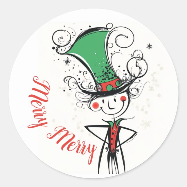 Merry Merry Christmas Elf  Classic Round Sticker (Front)