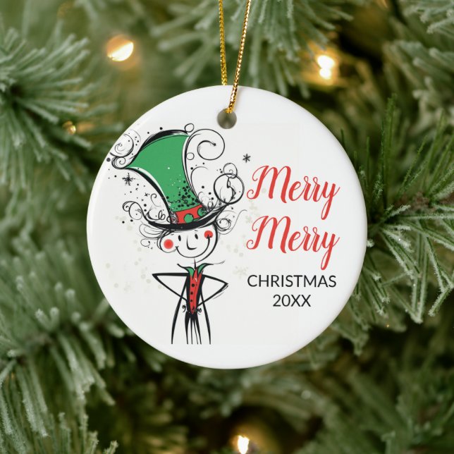 "Merry Merry" Christmas Elf Top Hat Ornament (Tree)