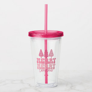Merry Merry Christmas - Pink Holiday Design Acrylic Tumbler