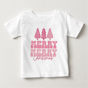 Merry Merry Christmas - Pink Holiday Design Baby T-Shirt