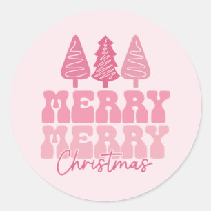 Merry Merry Christmas - Pink Holiday Design Classic Round Sticker