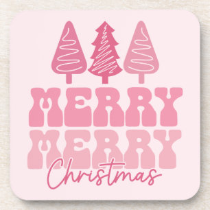 Merry Merry Christmas - Pink Holiday Design Coaster