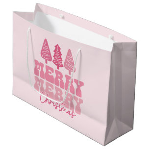 Merry Merry Christmas - Pink Holiday Design Large Gift Bag