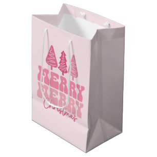 Merry Merry Christmas - Pink Holiday Design Medium Gift Bag