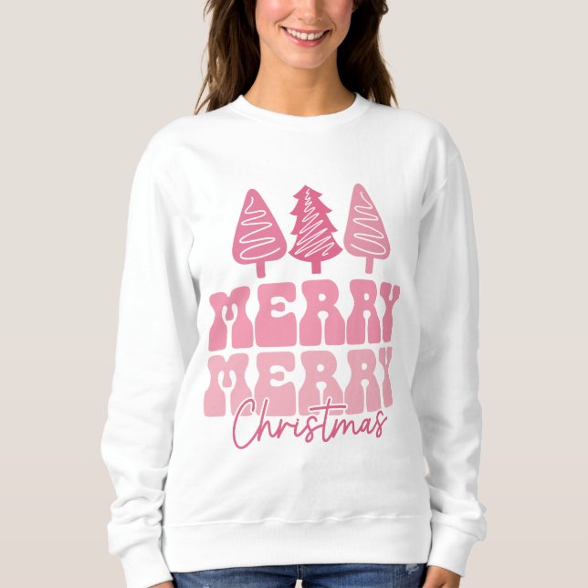 Merry Merry Christmas - Pink Holiday Design Sweatshirt (Front)