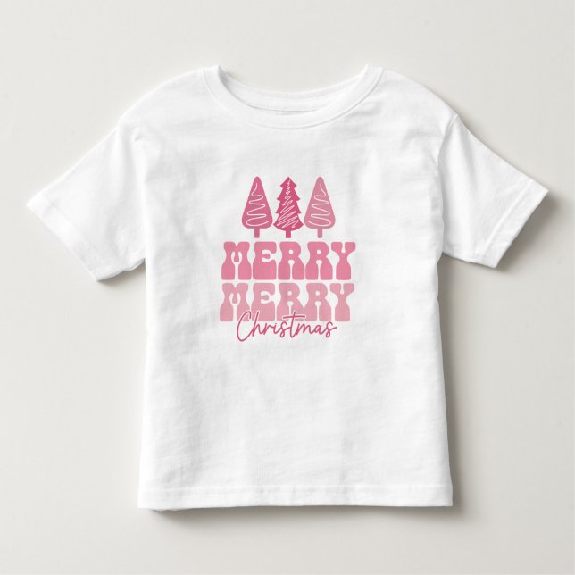 Merry Merry Christmas - Pink Holiday Design Toddler T-Shirt (Front)