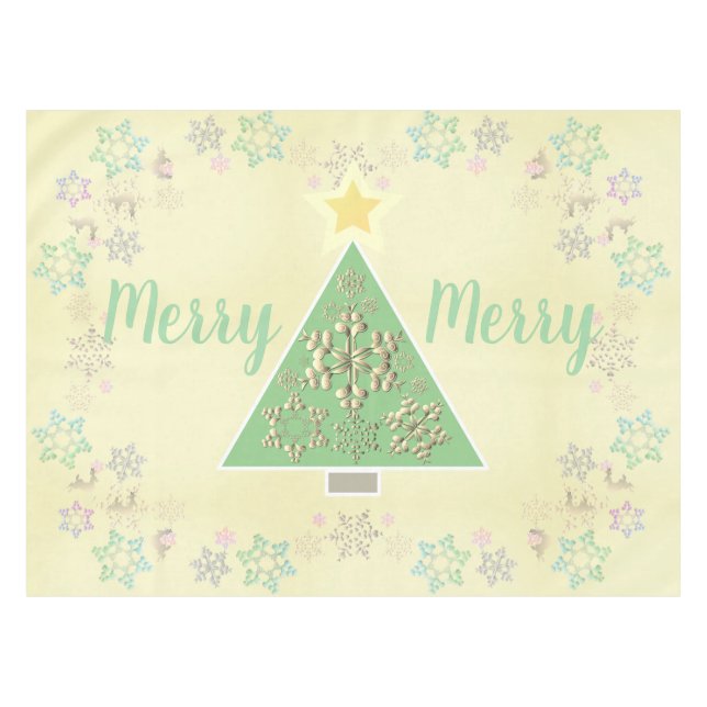"Merry Merry" Christmas Tree & Snowflakes    Tablecloth (Front (Horizontal))